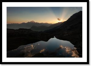 Photographie d’un tirage d’art représentant le Piano della Belma au coucher du soleil, Alpes rhétiques, Italie, illustration de la boutique en ligne.